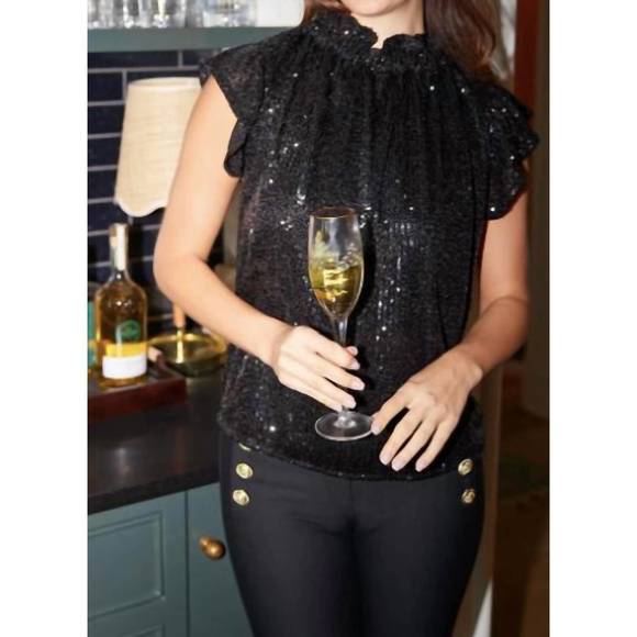 NEW SAIL TO SABLE ruffle neck top in black - Picture 2 of 3